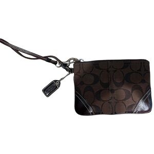 Coach Dark Brown Leather Logo Charm Wristlet Strap